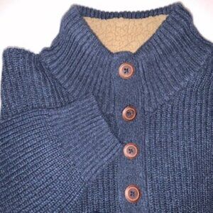 GH Bass Co Pullover Mens XXL Blue 1/4 Button Knit Sweater Sherpa Collar Outdoor